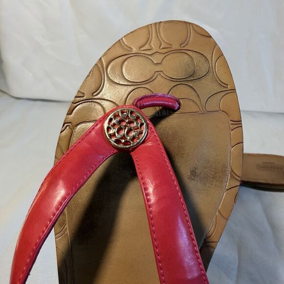 Coach Leather Sara Sandals Hot Pink Flip Flops Women's Size 11 B - Picture 5 of 8